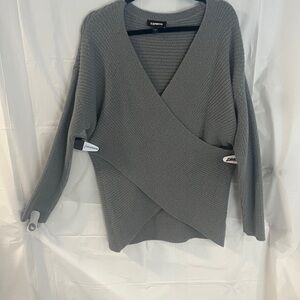 Express Gray V‑Neck Wrap Sweater